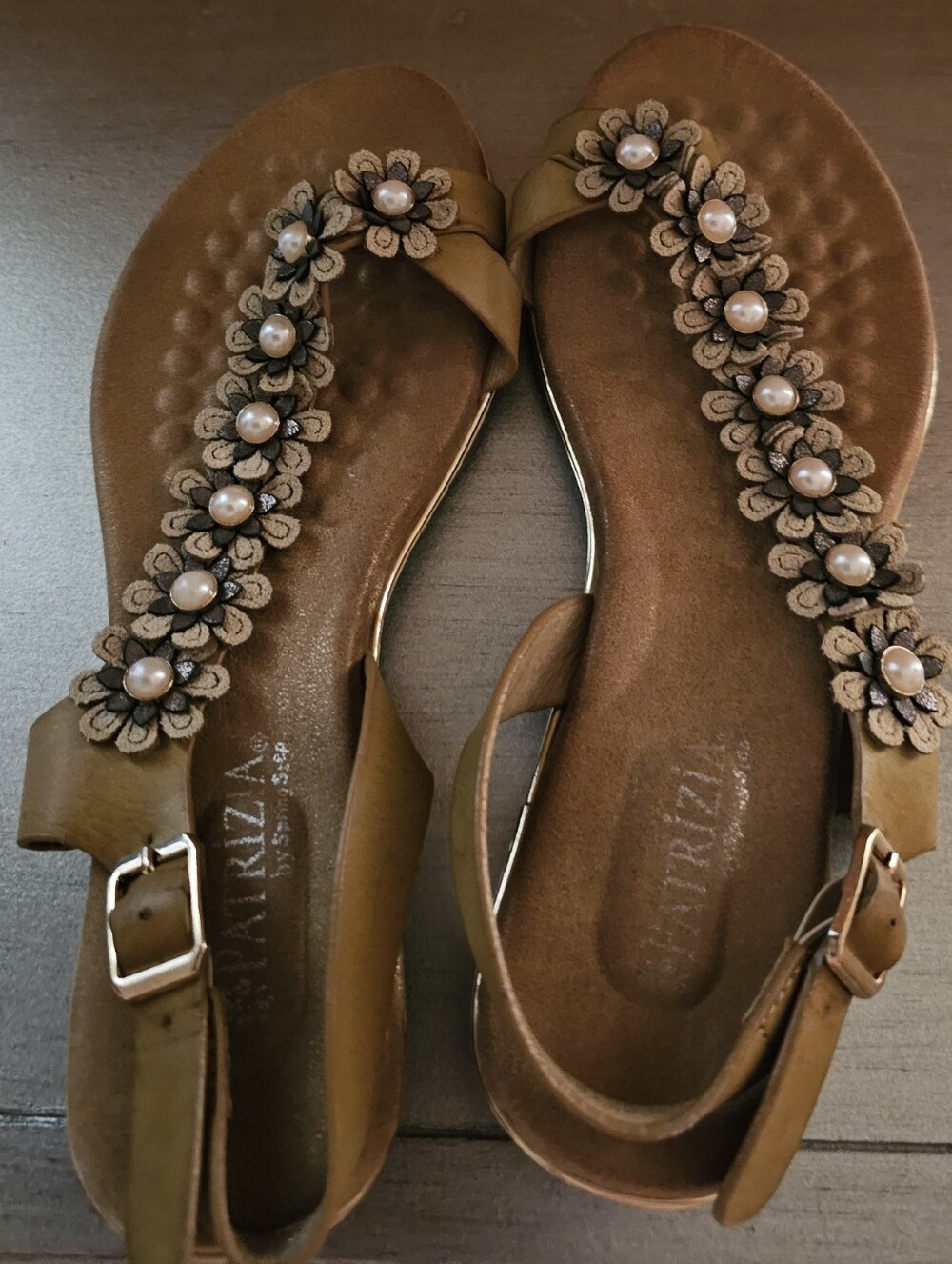 Brown Floral T-strap Women's Sandals - Picture 8 of 8